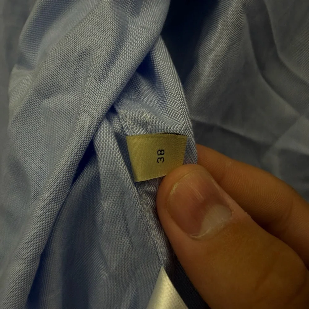 Gucci Uniform Mens Light Blue Button Down Shirt White Contrast Collar Size 38 S